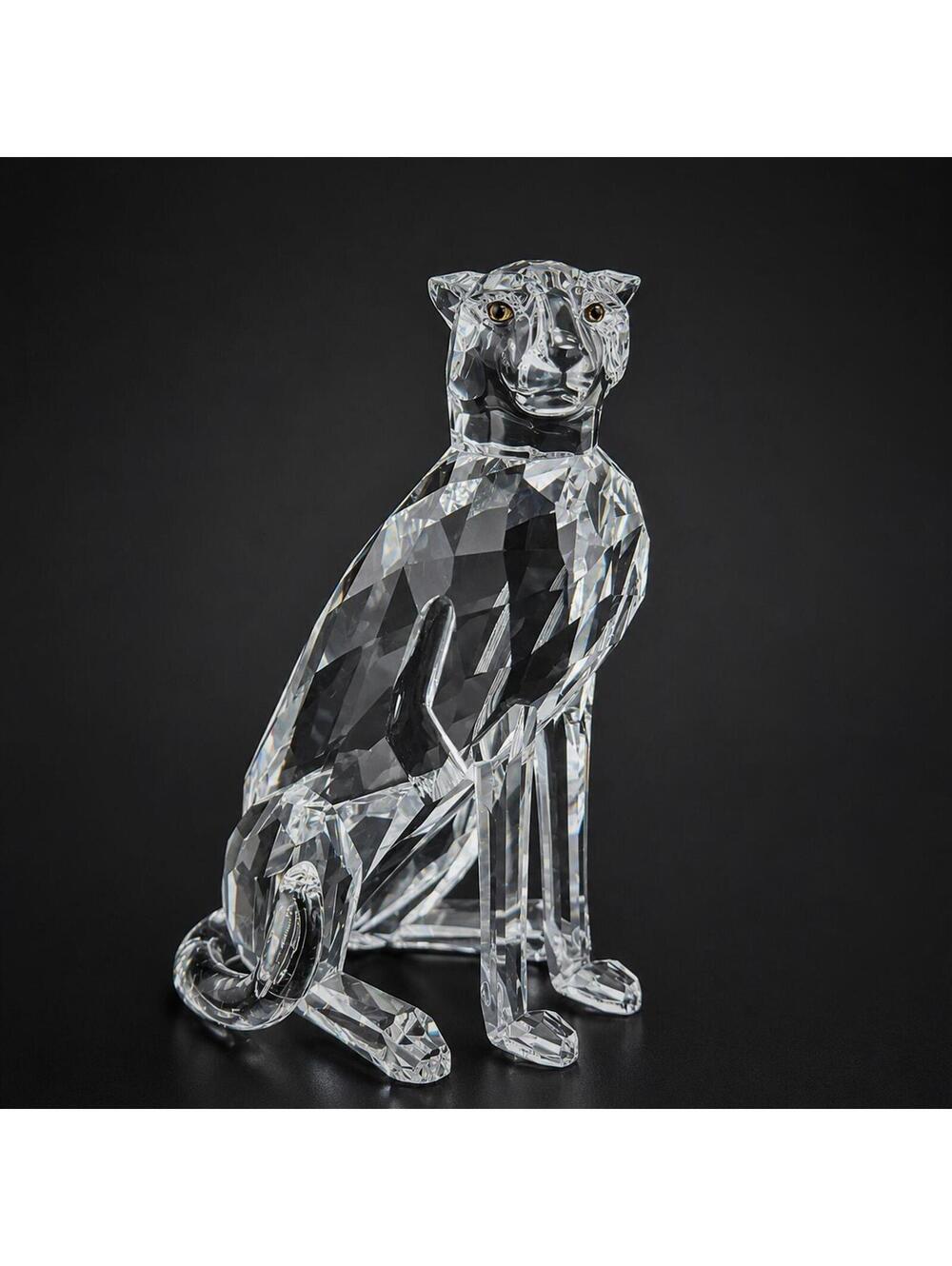 Swarovski Crystal Panther Figurine Retired Leopard Cat Sculpture Austria 4" -120